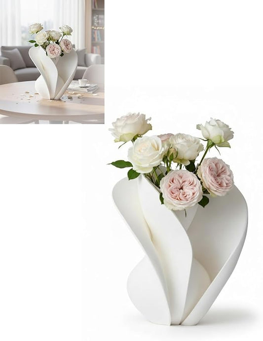 Abstract Wavy Vase for Modern Home Decor, Sculptural Decorative Flower Vase with Layered Design and Frilled Top, Elegant Centerpiece for Dry Flower
