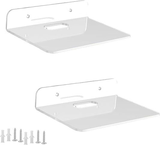 Small Floating Shelves Acrylic Wall Shelf 2 Pack Hanging Shelves for Bedroom, Gaming Room, Living Room, Bathroom, Office with Cable Clips (Clear)