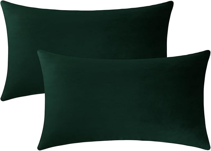 Jeneoo Set of 2 Decorative Throw Pillow Covers Soft Velvet Comfy Lumbar Couch Cushion Cover Decor (Army Green, 12 x 20 Inches)