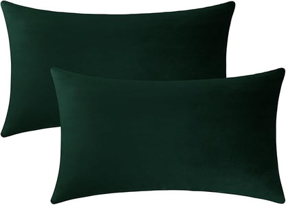 Jeneoo Set of 2 Decorative Throw Pillow Covers Soft Velvet Comfy Lumbar Couch Cushion Cover Decor (Army Green, 12 x 20 Inches)