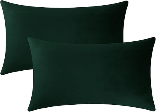 Jeneoo Set of 2 Decorative Throw Pillow Covers Soft Velvet Comfy Lumbar Couch Cushion Cover Decor (Army Green, 12 x 20 Inches)