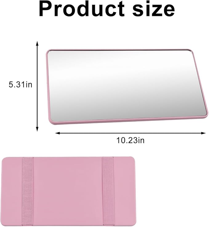 Car Sun Visor Vanity Mirror, Vehicle Sun-Shading Cosmetic Makeup Mirror with Straps, Large Automotive Interior Rearview Travel Accessories, Universal for SUV RV Truck (Pink/No LED)