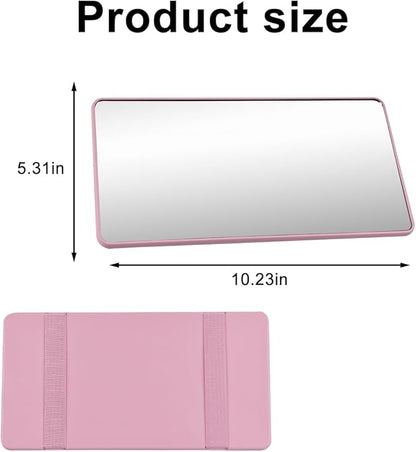 Car Sun Visor Vanity Mirror, Vehicle Sun-Shading Cosmetic Makeup Mirror with Straps, Large Automotive Interior Rearview Travel Accessories, Universal for SUV RV Truck (Pink/No LED)