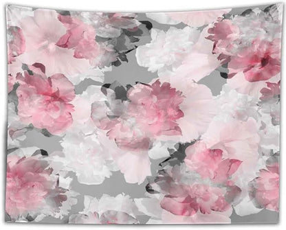 BULOR Peony Flower Pink Grey Tapestry Wall Hangings, Watercolor Floral Peonies Poster Tapestry For Kids Student Bedroom Living Room Dorm Man Cave Background 80x60inch
