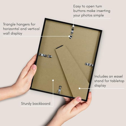 Americanflat 8x10 Picture Frame with Shatter-Resistant Glass - Use as 5x7 Frame with Mat or Display 8x10 Photo Without Mat - Streamline Collection - Picture Frames for Tabletop and Wall - Black
