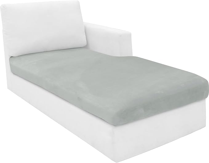 MAXIJIN 1 Piece Velvet Chaise Cover Stretch Sectional Couch Covers for L Shaped Sofa Fitted Soft Chaise Lounge Cushion Cover Sofa Slipcover with Elastic Bottom (Chaises Cover, Silver Grey)