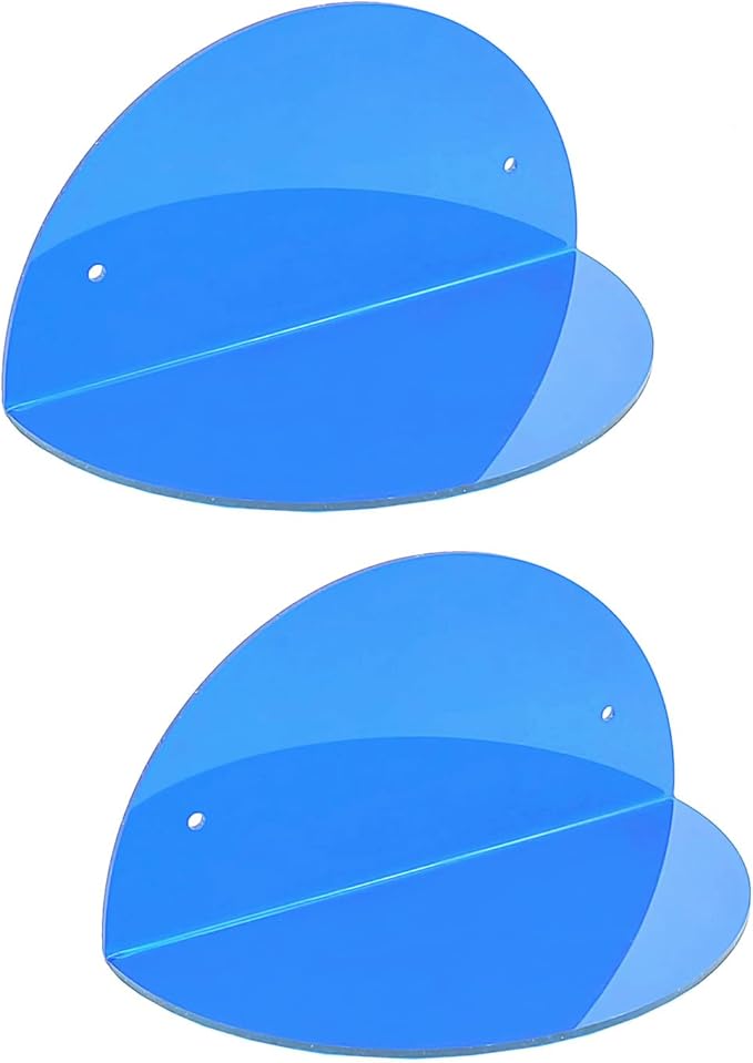 ROYALITA Small Acrylic Shelves Room Decor Floating Shelves (2-Pack, 8-inch Diameter) - Wall Mounted Display Stand for Plants, Toys, Makeup, and More - Ideal for Home and Office, Blue