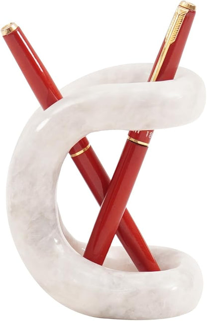 Marble Pen Holder for Desk 4 Inch White Pencil Holder for Desk Accessories & Workspace Organizers - Stone Stationary Holders for Office Decor - Pen Organizer for Gifts