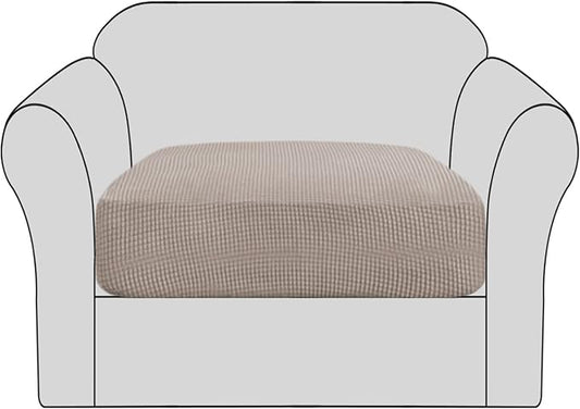 H.VERSAILTEX High Stretch Individual Seat Cushion Covers Sofa Slipcovers Couch Cushion Covers Sofa Covers Featuring Jacquard Textured Twill Fabric (1 Pack for 1 Cushion Chair, Sand, Small)