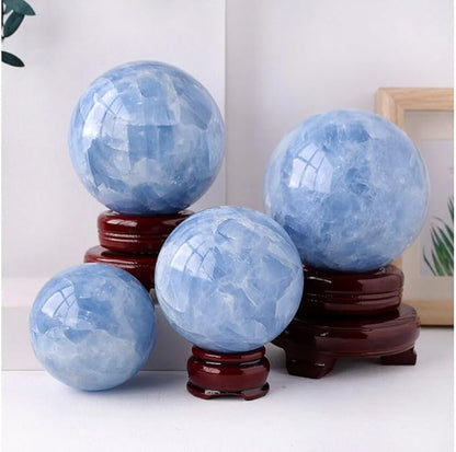 StoneStory Natural Celestite Healing Quartz Crystal Sphere Ball Gemstone for Reiki Balancing Meditation Energy Home and Office Decoration Large 500-800grams (6-8cm, Blue Celestite)