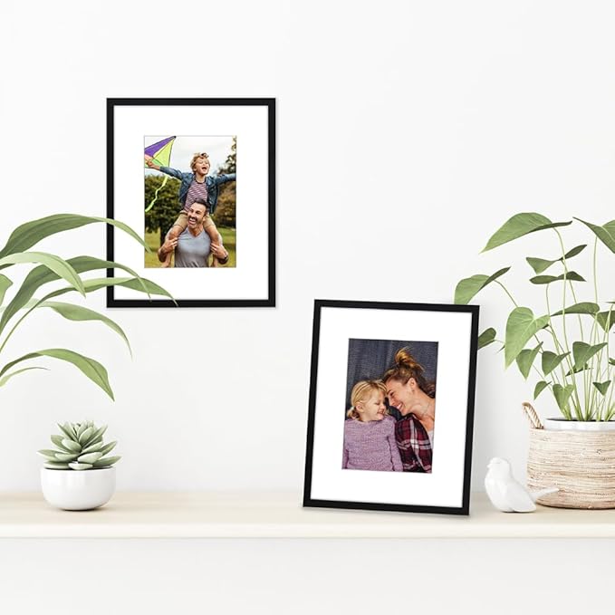 Americanflat 8x10 Picture Frame with Shatter-Resistant Glass - Use as 5x7 Frame with Mat or Display 8x10 Photo Without Mat - Streamline Collection - Picture Frames for Tabletop and Wall - Black
