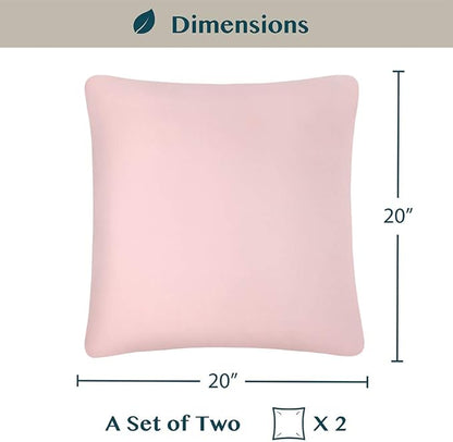 PAVILIA Light Pink Throw Pillow Covers 20x20 Set of 2, Decorative Pillow Cases for Bed Sofa Couch, Boho Aesthetic Accent Decor Cushion Bedroom Living Room, Velvet Square Euro Sham Covers, Blush Pink