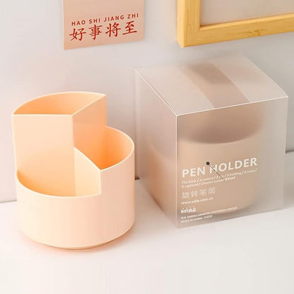 Rotating Pen Holder 3 Compartments, School Supplies Organizer for Pen, Colored Pencil, Art Brushes, Desktop Storage Box in Classroom & Art Studio, Gift for Teachers, Classmates, and Friends ,Pink