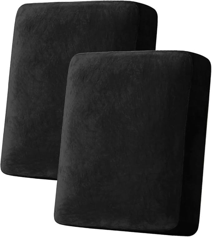 Couch Cover Stretch Velvet Sofa Cushion Cover 2-Piece - Elastic Washable Slipcover for Seat or Backrest, Couch Seat Covers for Sofas (Black)