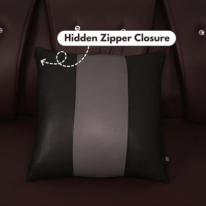 D DOLLY LAMB Lambskin Leather Pillow Cover - Sofa Cushion Case - Decorative Throw Covers for Living Room & Bedroom, 14x14 Inches - Black & Grey Plain