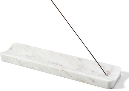 Koville Marble Incense Holder, Incense Holder for Sticks, Incense Sticks Holder Ash Catcher for Meditation Yoga SPA, Natural Stone Incense Burner, Home Table Decor (White&Gold)