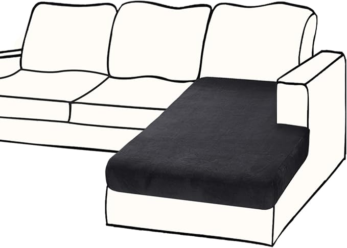 Couch Cover 1 Piece Chaise Lounge Cover Velvet Sectional Couch Cushion Cover Separate L Shape Sofa Slipcovers Furniture Protector for Dogs Pets (Chaise or Sofa 3-Seater, Black)
