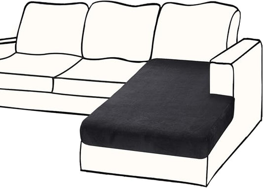Couch Cover 1 Piece Chaise Lounge Cover Velvet Sectional Couch Cushion Cover Separate L Shape Sofa Slipcovers Furniture Protector for Dogs Pets (Chaise or Sofa 3-Seater, Black)