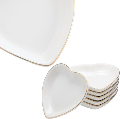 Shappy 6 Pcs White Ceramic Jewelry Tray 4.5 in Ring Holder Trinket Dish for Christmas Friendship Wedding Birthday Gifts(Heart)