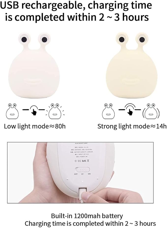 MUID Original Authentic Slug Night Light, Nursery Squishy Lamp, Silicone Light for Classroom, Cute Animal Bedside Lamp for Baby Kids Teens, Soft Light for Bedroom Breastfeeding.