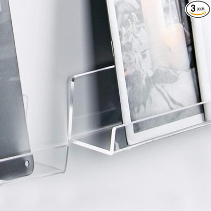 3 Pack Vinyl Record Wall Mount Holder-12 Inch Clear Acrylic Shelf for Vinyl Record Display - Floating Book Shelves for Kids Room