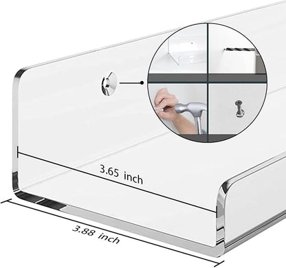 Cerpourt Acrylic Floating Wall Ledge Shelf, Clear Bathroom Storage Shelves Display,Acrylic 15" Invisible Bookshelf (2pack)