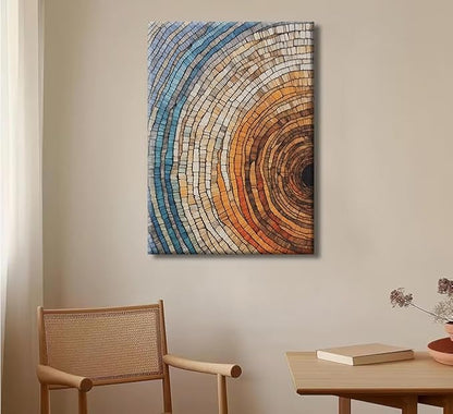 IBHJSART Framed Tree Ring Canvas Wall Art Vintage Colorful Wood Stump Painting Prints Modern Minimalist Pictures Neutral Nature Rustic Farmhouse Decor Living Room Bedroom Bathroom Office