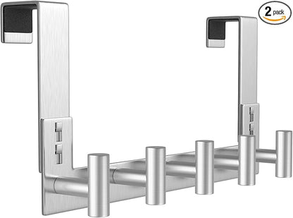 PMMASTO Over The Door Hooks, Door Hanger Hook for Hanging, Coat Rack Organizer for Bathroom, Towel Holder Bathroom Accessories (Silver 5 T-Hooks-Fits 1-3/4" Thick Door)