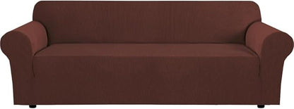 H.VERSAILTEX Stretch Sofa Covers for 3 Cushion Couch Covers Sofa Slipcovers for Living Room Feature Thick Checked Jacquard Fabric with Elastic Bottom(X-Large Sofa 101"-110" Wide, Burnt Brick)