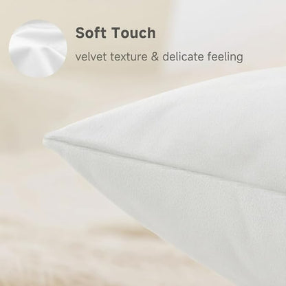 QUORGVES White Velvet Pillow Covers 12x20 Inch Set of 2, Soft Solid Decorative Lumbar Throw Pillow Covers, Decor Cushion Covers for Bed Sofa Couch Bedroom Living Room