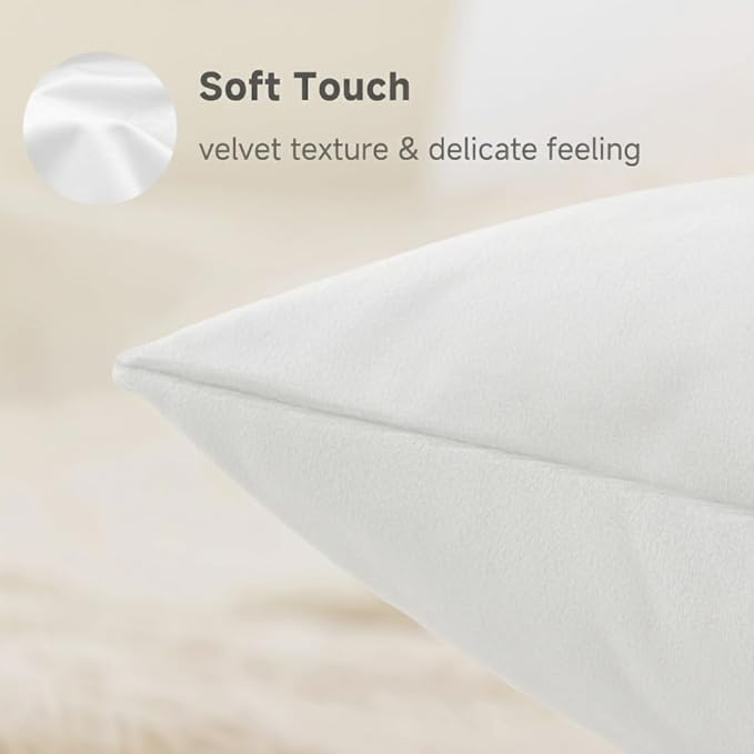 QUORGVES White Velvet Pillow Covers 16x16 Inch Set of 2, Soft Solid Decorative Square Throw Pillow Covers, Decor Cushion Covers for Bed Sofa Couch Bedroom Living Room
