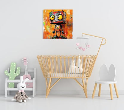 Vibrant Abstract Robot Wall Art Canvas Print Banksy Robot Posters Paintings for Boys Room Wall Decor Graffiti Street Wall Decoration Artwork Prints for Living Room Bedroom Home Office(20''x20'')