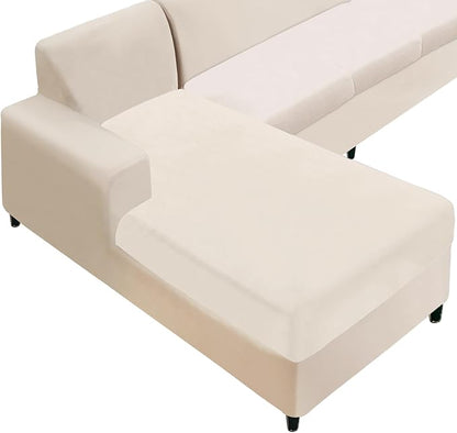NAISI Sectional Couch Cover 1 Piece Velvet Separate Chaise Lounge Cover Soft Stretch Sofa Slipcovers for Left/Right Chaise Sectional Couch(Chaise Lounge,Beige)