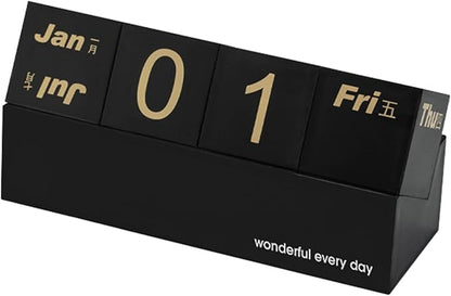 Block Calendar for Desk, Daily Desktop Perpetual Desk Calendar, Cute Date Display Blocks Desk Accessory for Home Office Decor, Teacher, Classroom, Reusable Yearly (Black, No phone holder)