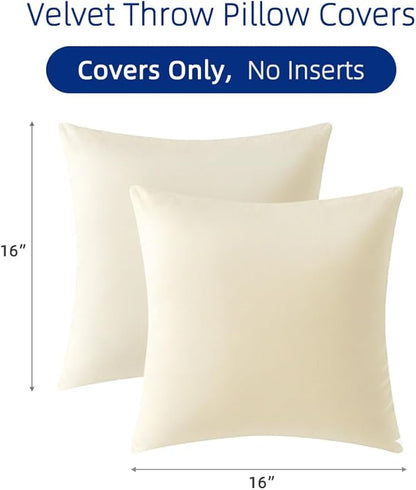 QUORGVES Cream Velvet Pillow Covers 16x16 Inch Set of 2, Soft Solid Decorative Square Throw Pillow Covers, Decor Cushion Covers for Bed Sofa Couch Bedroom Living Room - Off White/Ivory