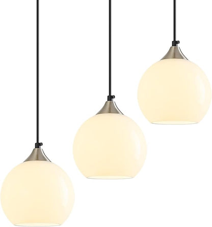 Milky Luster Glass Pendant Lights Kitchen Island Globe Pendant Light Fixtures Modern Pendant Lighting for Bedroom Living Dining Room Light Fixture (5.9 in, 3 Pack)