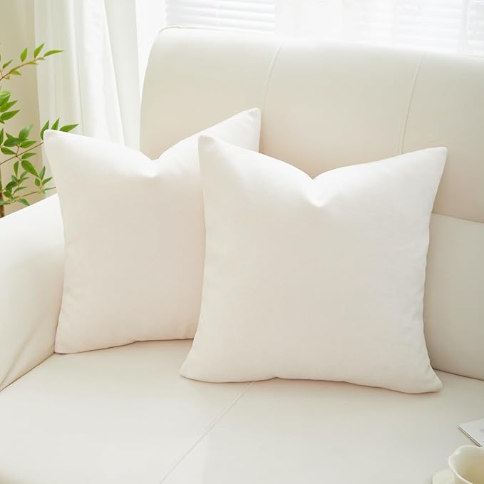 Sunday Praise Cream White Throw Pillow Covers 20x20 Inch Set of 2 Soft Cozy Chenille Decorative Square Pillow Cases Farmhouse Accent Solid Neutral Cushion Covers for Couch Sofa Chair Bed Home Décor