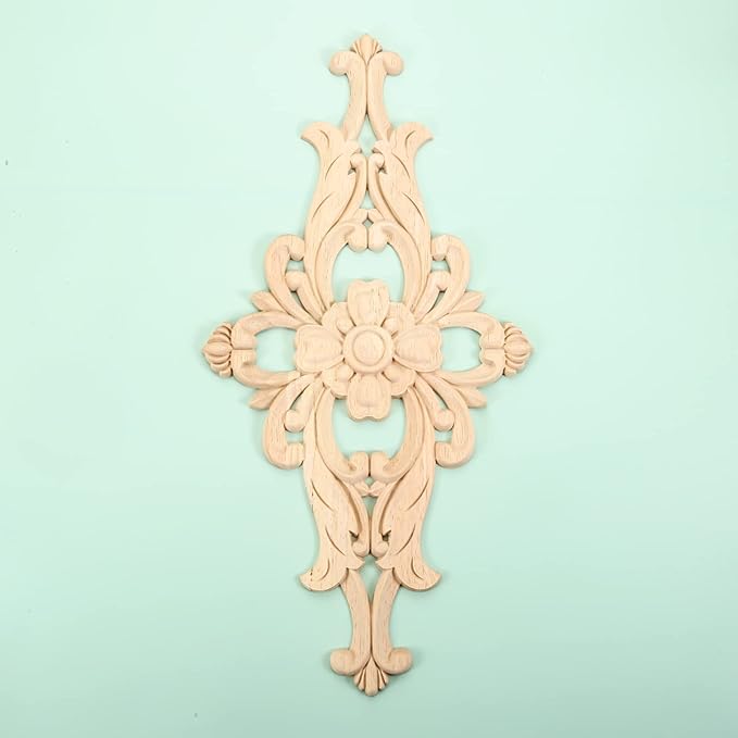 MUXSAM Wood Carved Appliques Furniture Decorative Onlays, 4Pcs Unpainted DIY Center Carving Decal for Door Wall Ceiling Cabinet Dresser Mirror Bed Mantel Bench Decoration, 32x16cm/12.6"x6.3"