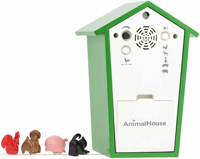KOOKOO AnimalHouse Green, Small Cuckoo Clock with 5 Farm Animals Sounds (Natural Field Recordings)
