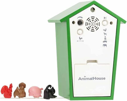 KOOKOO AnimalHouse Green, Small Cuckoo Clock with 5 Farm Animals Sounds (Natural Field Recordings)