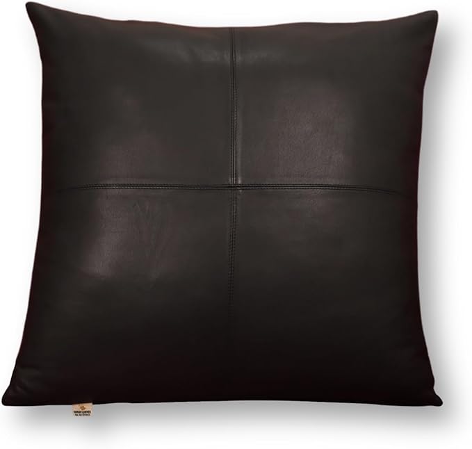 Lambskin Leather Pillow Cover - Sofa Cushion Case - Decorative Throw Covers for Living Room & Bedroom, 22x22 Inches - Black (02) Pack of 2