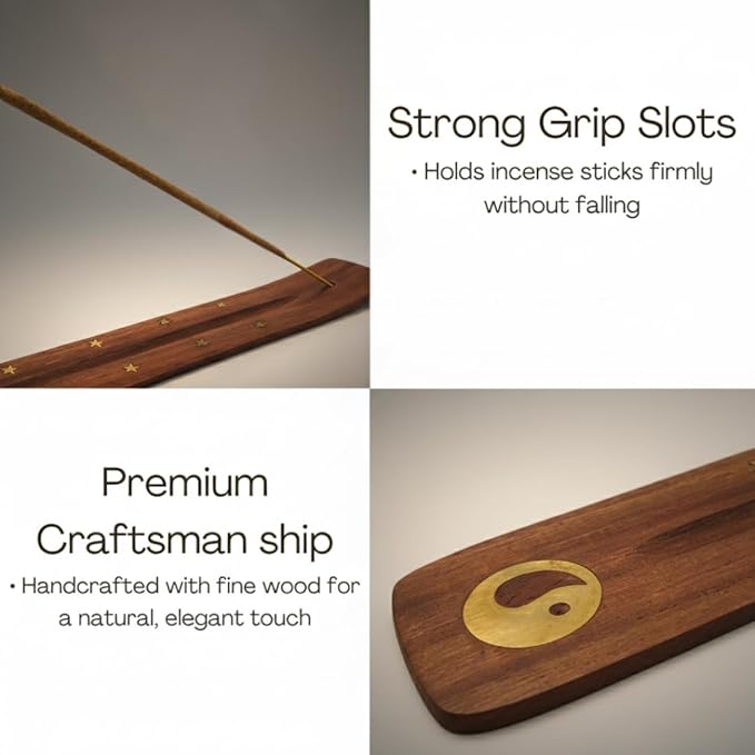 Bless-International Traditional-Handmade-Burner Wooden-Incense-Stick-Holder Ash-Catcher-Stand for-Aromatherapy-Meditation-Yoga (Incense Holder 10 inch(1 pcs))