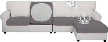 Easy-Going 100% Waterproof 4 Pieces Couch Cushion Covers for Sectional Sofa Left/Right L Shape Chaise Lounge Sofa Seat slipcover Anti-Slip Sofa Cover (3 Seater + 1 Chaise, Light Gray