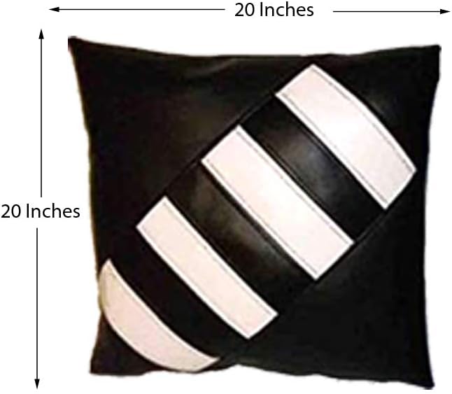 D DOLLY LAMB Lambskin Leather Pillow Cover - Sofa Cushion Case - Decorative Throw Covers for Living Room & Bedroom, 18x18 Inches - Black White Pack of 1