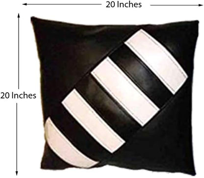 D DOLLY LAMB Lambskin Leather Pillow Cover - Sofa Cushion Case - Decorative Throw Covers for Living Room & Bedroom, 14x14 Inches - Black White Pack of 1