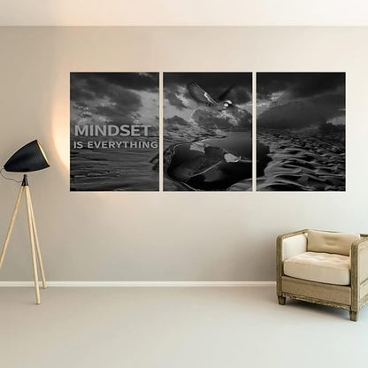 3 Panels Inspirational Canvas Painting Wall Art Motivational Wall Art Success Framed Poster Grind Hustle Positive Quotes Wall Poster Office Inspirational Wall Art for Home Living Room 48''W x 24''H
