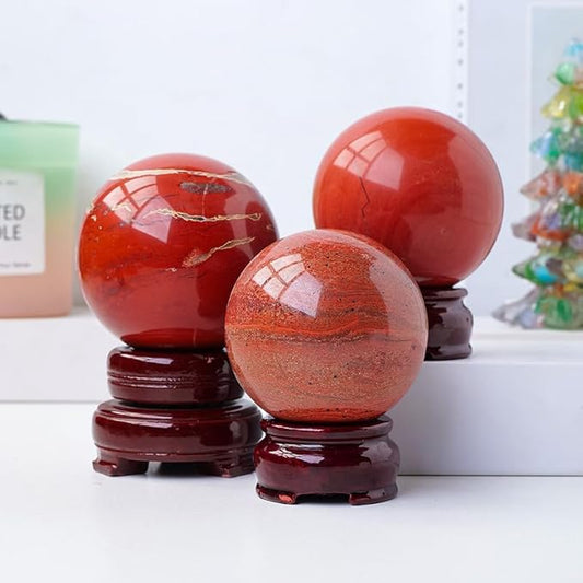 5-6CM/1.97-2.36inch Magical Natural Red Jasper Stone Ball Quartz Crystal Mineral Reiki Treatment Home Office Degaussing Decoration Collection Gem(Red Jasper, 50-60mm)