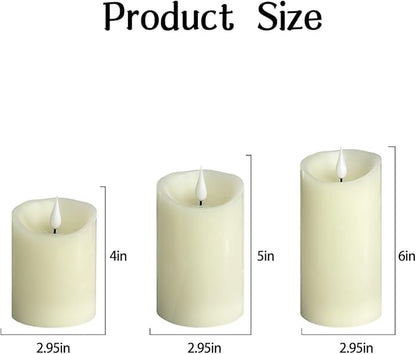 Flameless Candle RGB Set, Flickering LED Pillar Real Wax Candle with Remote Control and Timer, Upgraded Blue Flame Heart, Built-in Battery Rechargeable Flameless Candle, 1 Set of 3