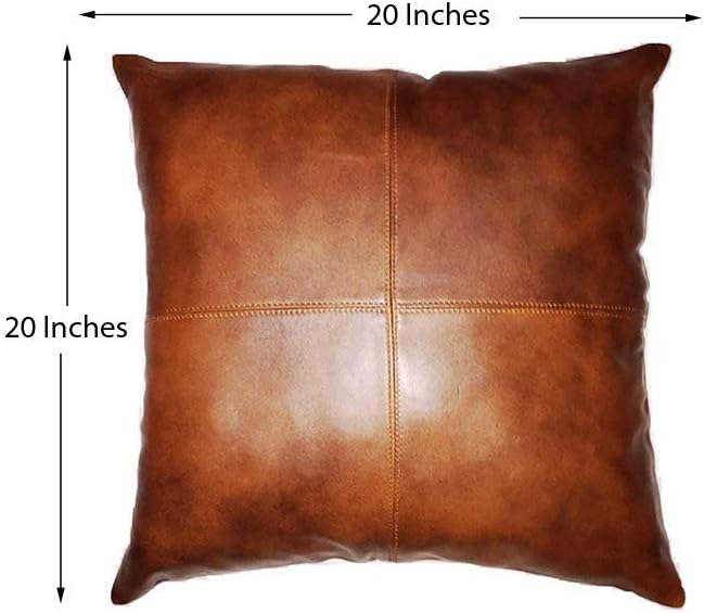 LL LEATHER LOVERS Lambskin Leather Pillow Cover - Sofa Cushion Case - Decorative Throw Covers for Living Room & Bedroom, 22x22 Inches - Mango Tan Antique Pack of 1