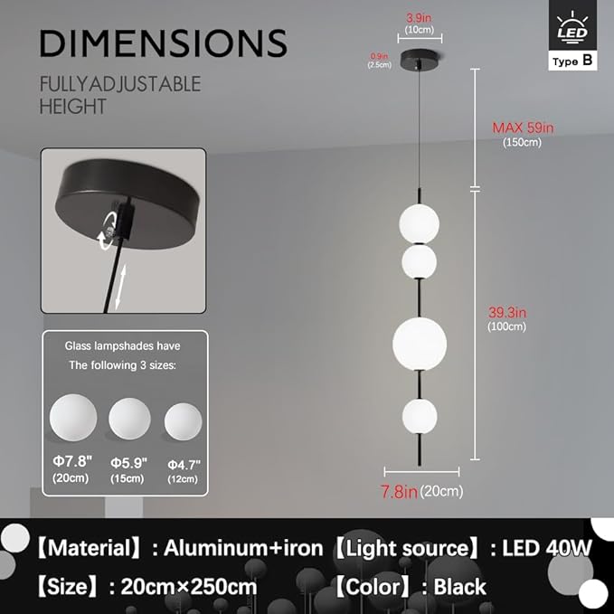 LED Kitchen Lighting, Kitchen Island Pendant Light, Black Head Bedside Chandeliers, Cylindrical Modern Pendant Ceiling Light Fixture for Foyer Dining Room Xuang Bedroom Living Room